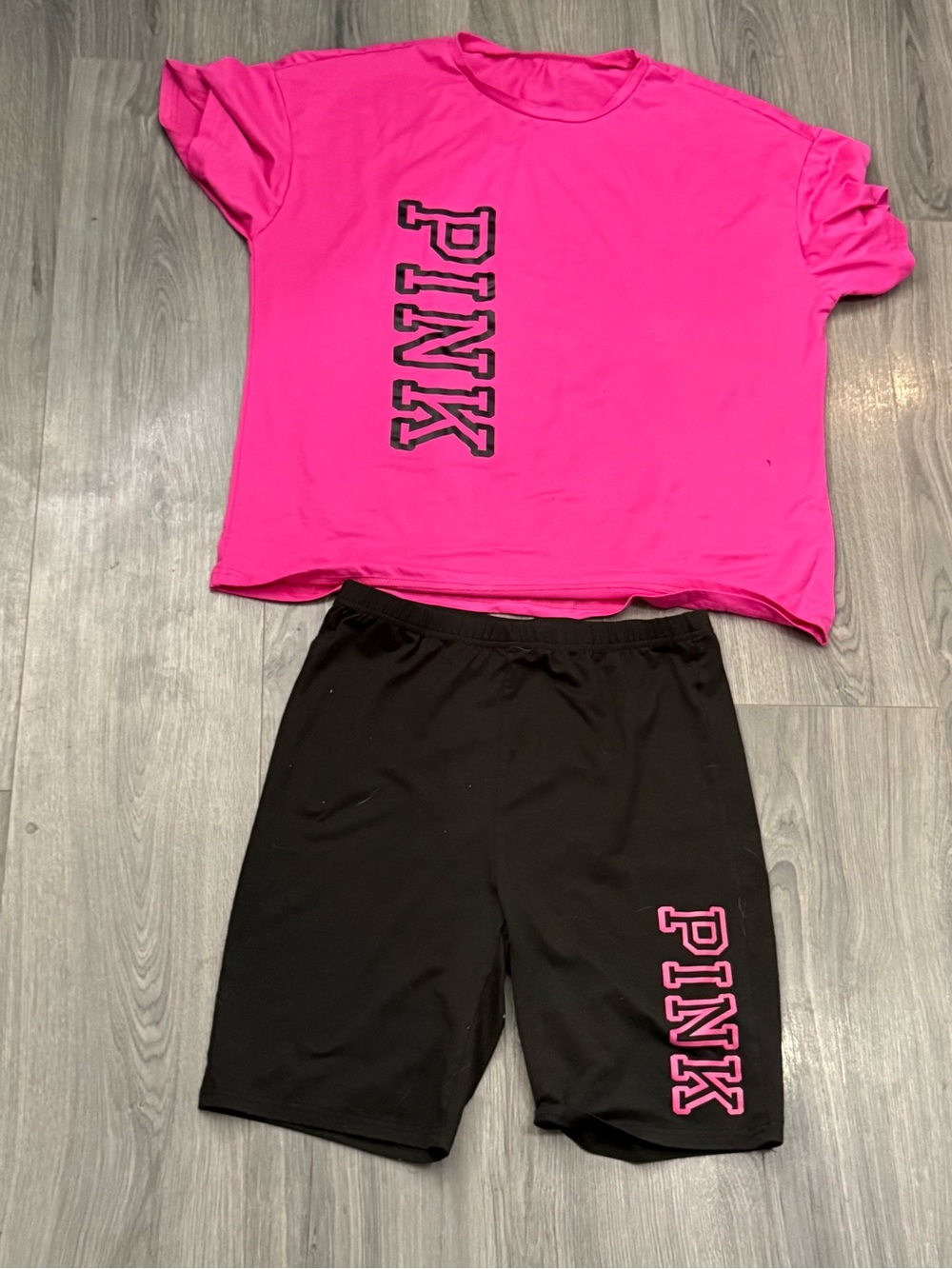 PINK Hot Pink Tee & Black Shorts Set
